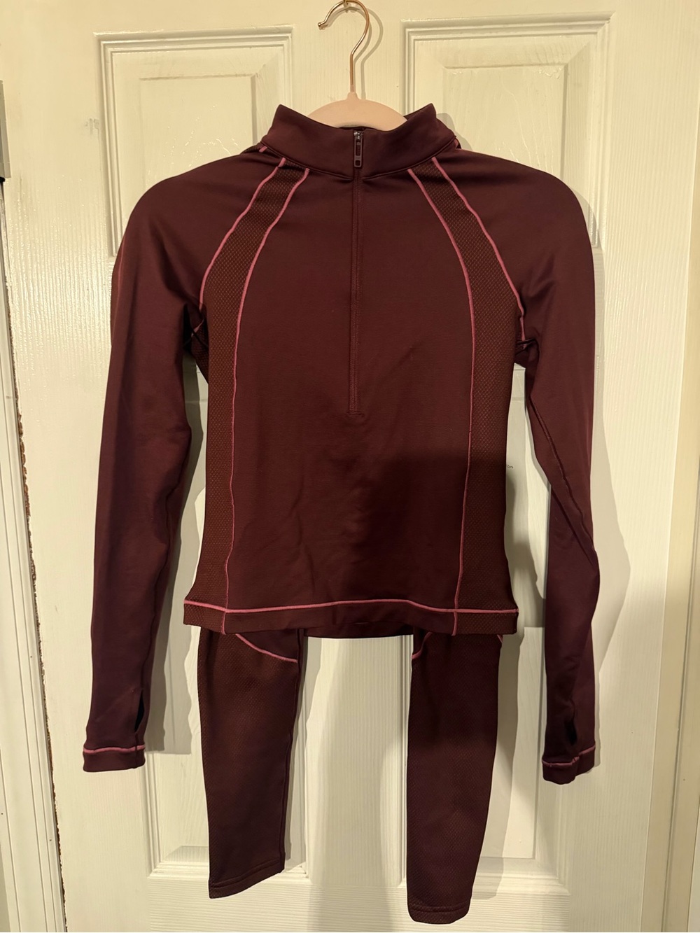 Under Armour Maroon Half-Zip Top with Pink Contrast Stitching